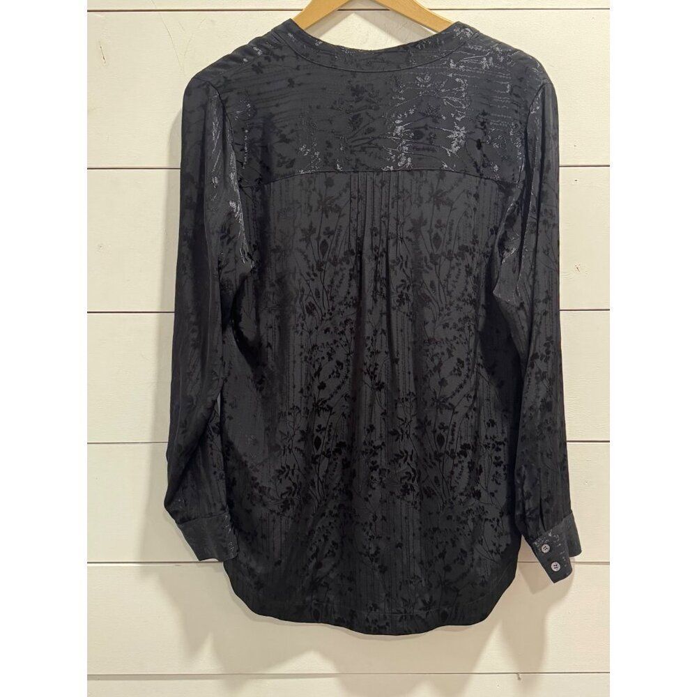 Soft Surroundings Sistine Floral Embroidery Jacquard Pintuck Shirt Black Small - Picture 7 of 8